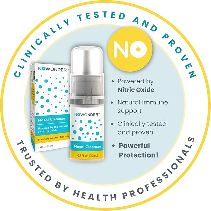 NOWONDER nasal cleanser bottle and packaging with text about clinical testing and proven effectiveness.