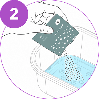 Illustrated step 2 showing the Activate the cleansing solution.