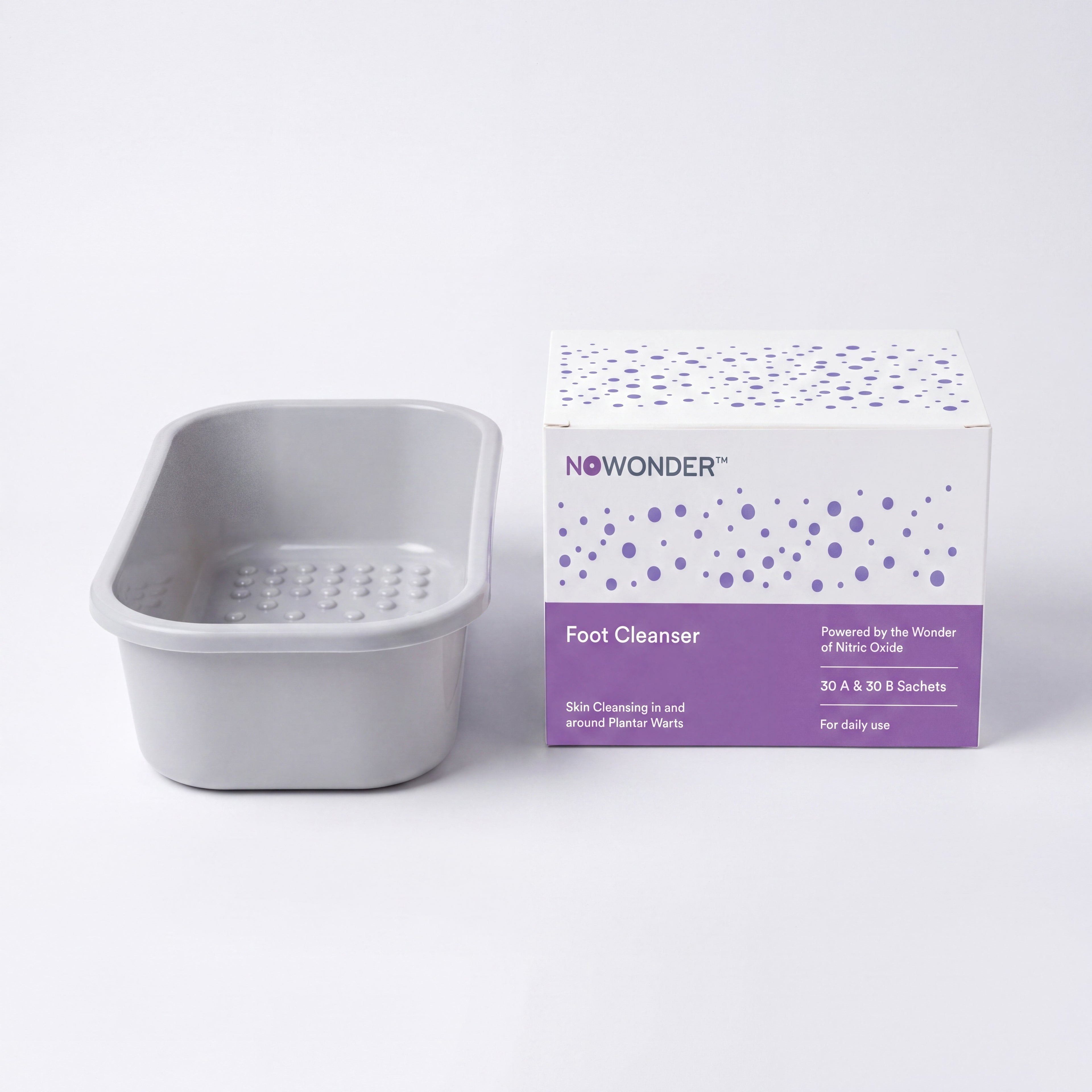 NOWONDER Foot Cleansing Kit basin and box, studio packshot